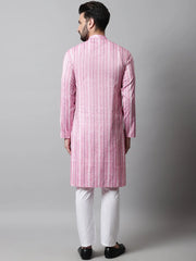 Men Pink Geomatric Printed Kurta with Churidar