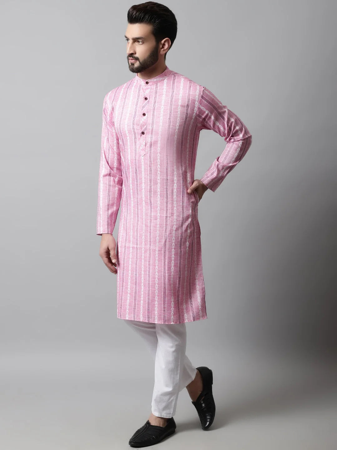 Pink Geometric Cotton Mens Kurta Pajama Set | Ethnic Wear