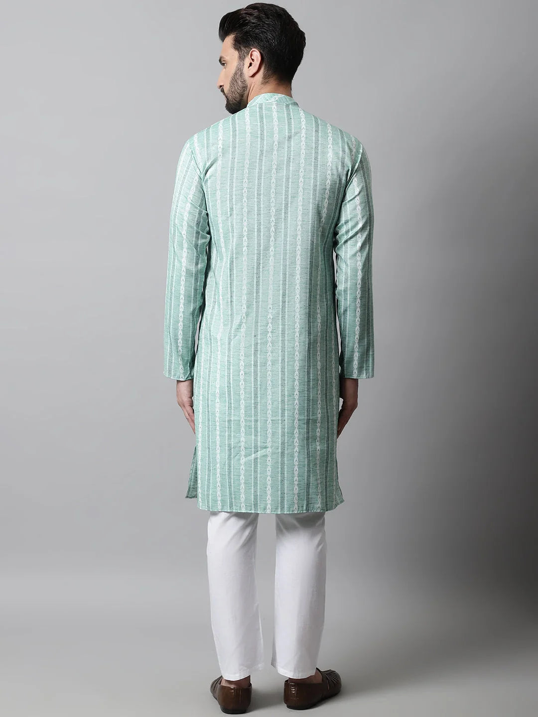 Sky Blue Geometric Cotton Mens Kurta Pajama Set | Shop Now