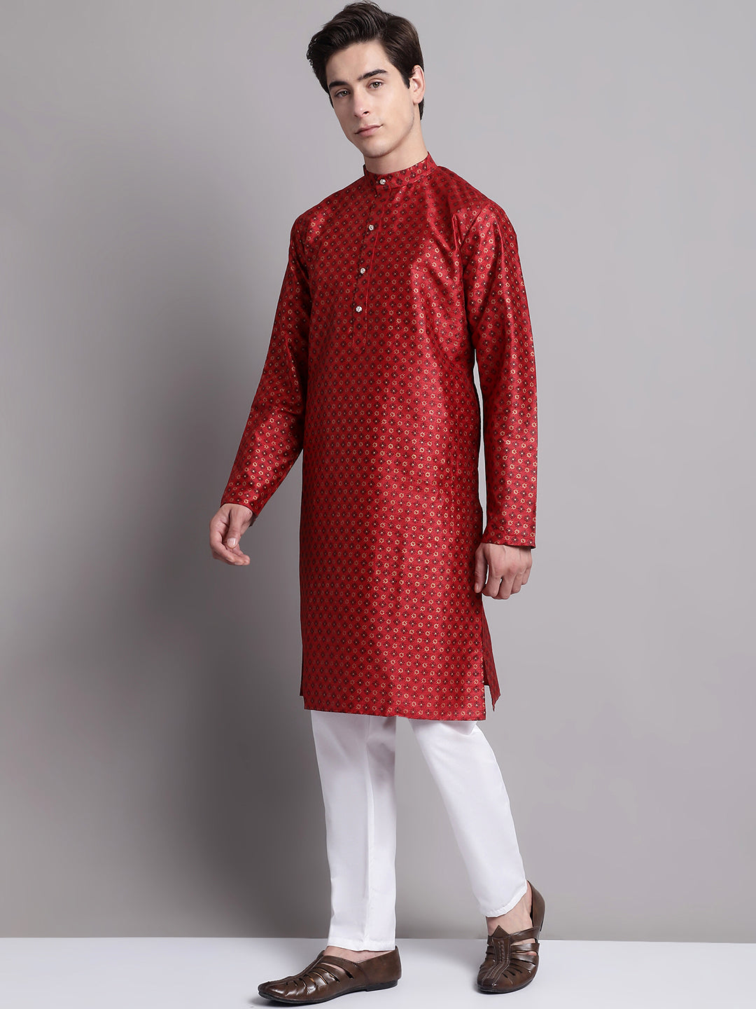 Maroon Mens Kurta Pajama Set | Cotton Kurta Pajama | Pathani