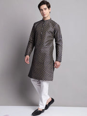 Men's Navy Blue Printed Silk Blend Kurta Payjama