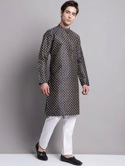 Men's Navy Blue Printed Silk Blend Kurta Payjama