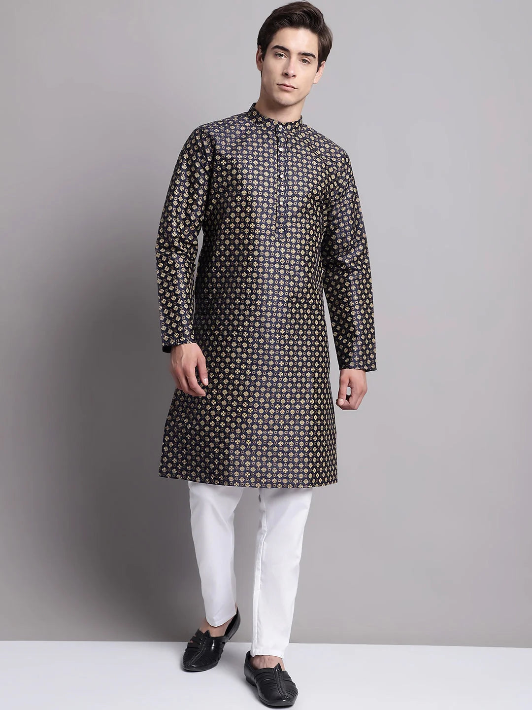 Navy Blue Mens Kurta Pajama Set | Stylish Cotton Kurta Pajama