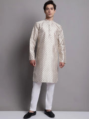 Men's Grey Printed Silk Blend Kurta Payjama