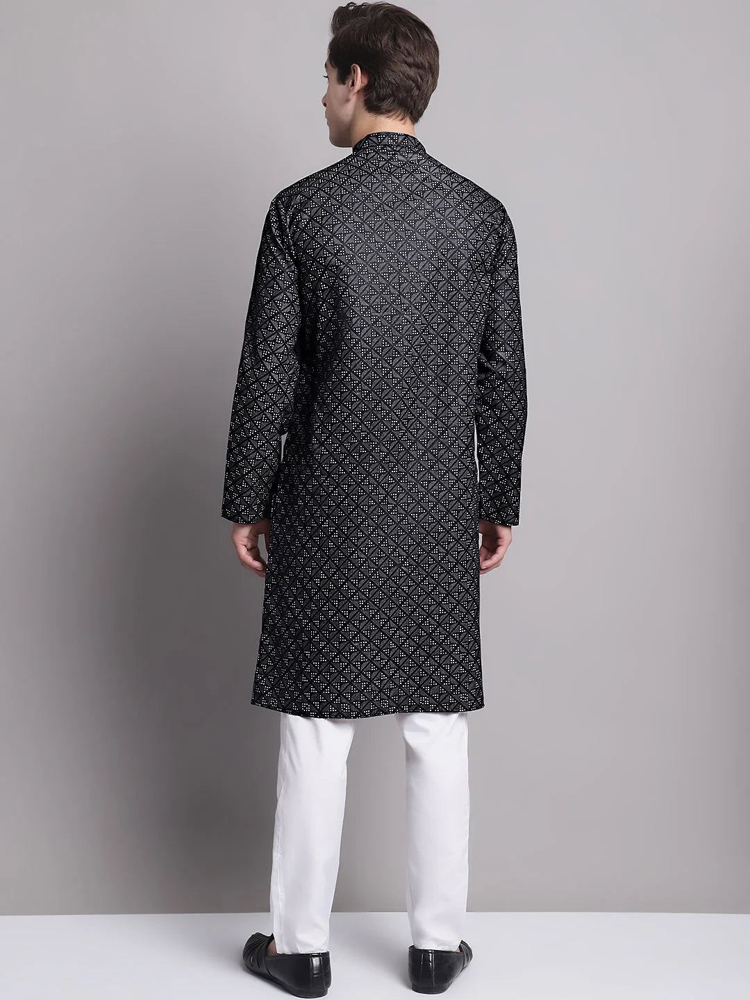Black Printed Kurta Payjama Set - Mens Kurta Pajama, Pathani