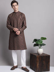 Men's Coffee Brown Printed Pure Cotton Kurta Payjama Set