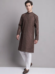 Men's Coffee Brown Printed Pure Cotton Kurta Payjama Set