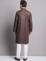Men's Coffee Brown Printed Pure Cotton Kurta Payjama Set