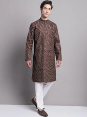 Men's Coffee Brown Printed Pure Cotton Kurta Payjama Set