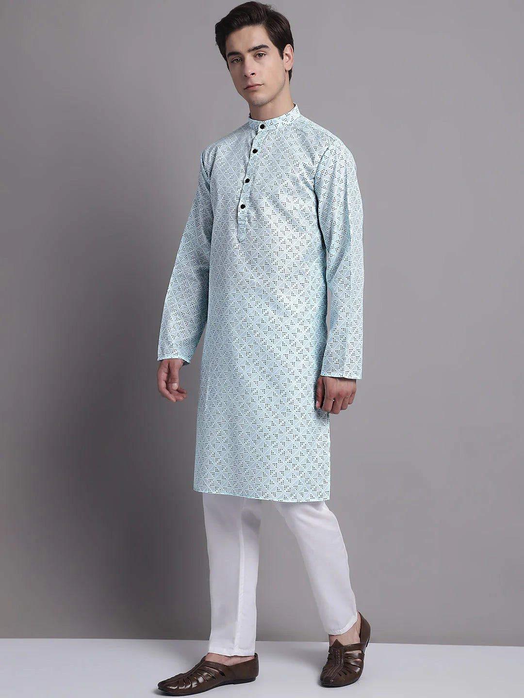 Sky Blue Cotton Kurta Payjama Set - Mens Kurta Pajama Outfit