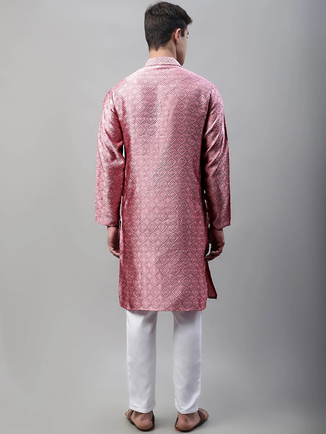 Pink Embroidered Silk Jacquard Mens Kurta Pajama Set | Ethnic ...