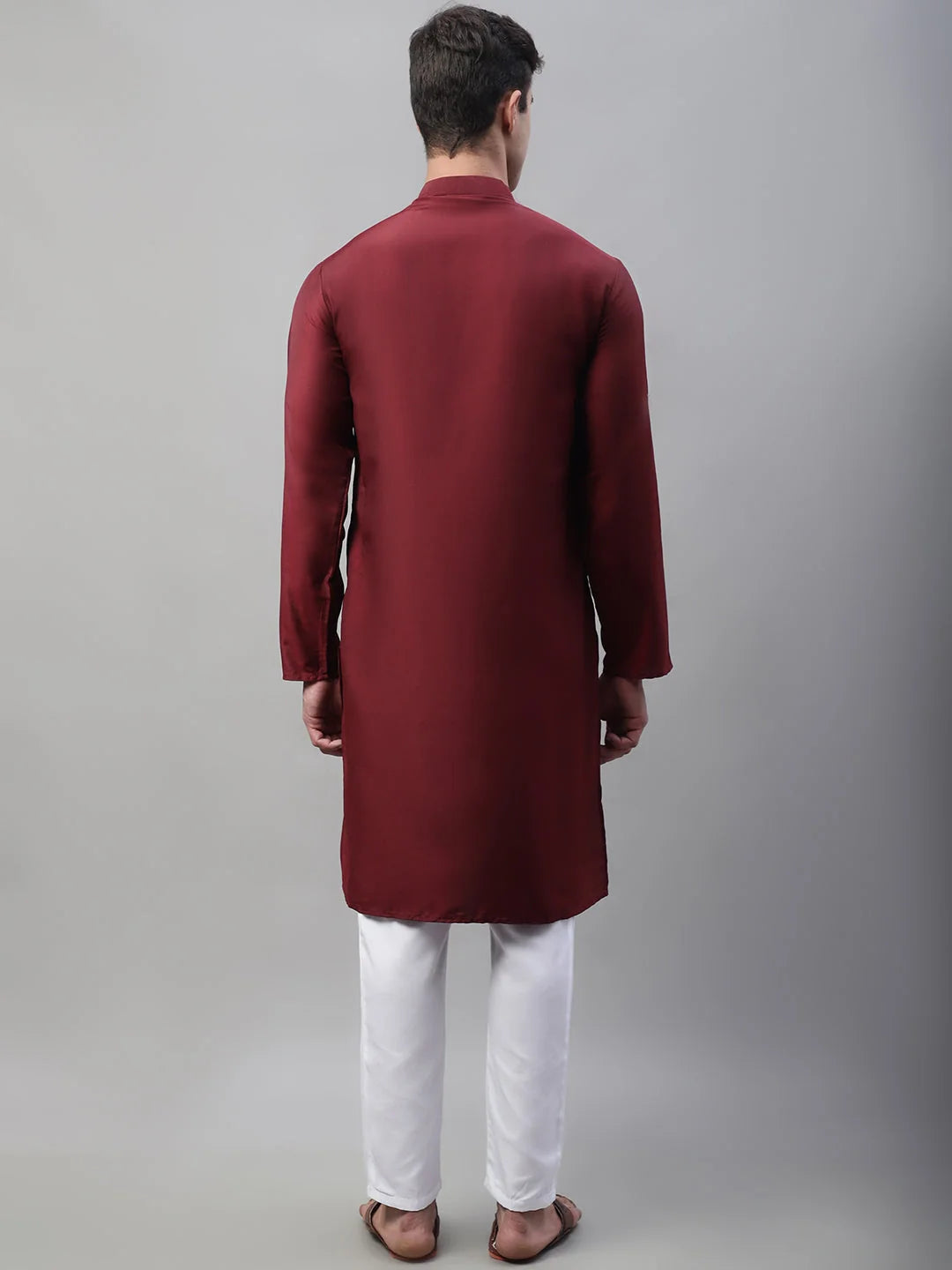 Maroon Cotton Silk Mens Kurta Pajama Set with Mirror Work
