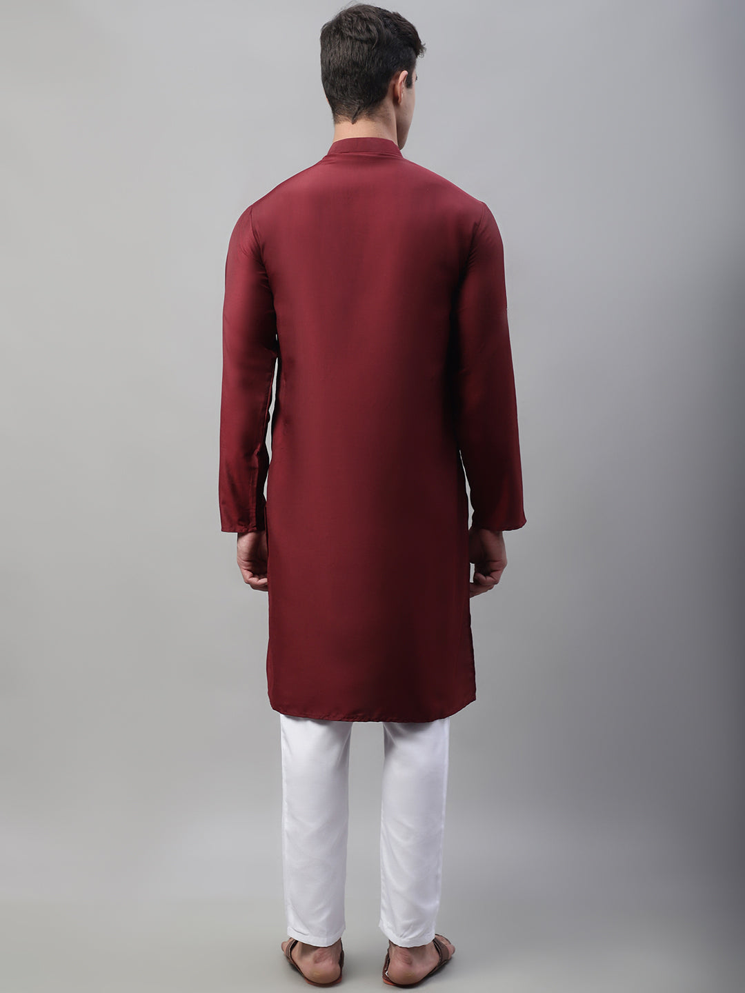 Maroon Cotton Silk Mens Kurta Pajama Set with Mirror Work