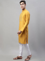 Men's Mustard Cotton Silk Mirror Work Kurta Pyjama-JOKP-P-693
