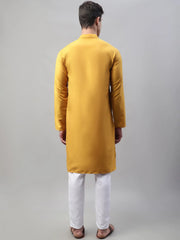 Men's Mustard Cotton Silk Mirror Work Kurta Pyjama-JOKP-P-693