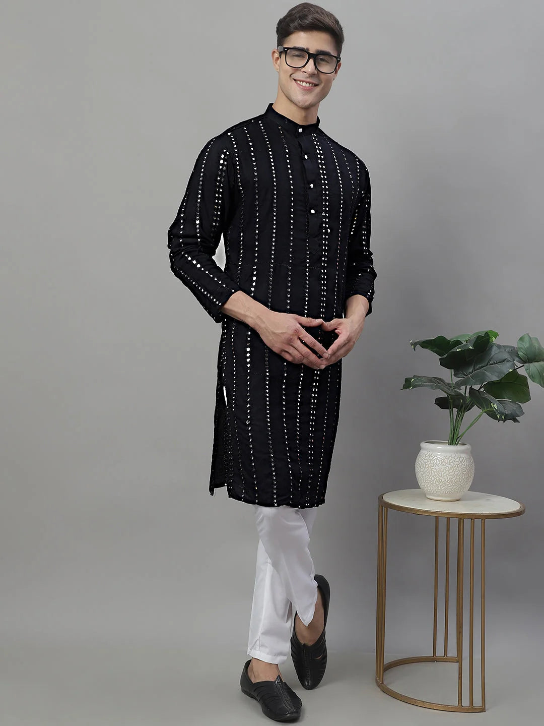 Men's Embroidered Mirror Work Kurta Pajama Set | Ethnic Wear