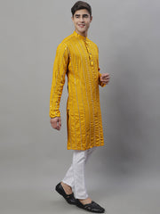 Men's Embroidered Mirror Styled Work Kurta Payjama Sets-JOKP-P-694