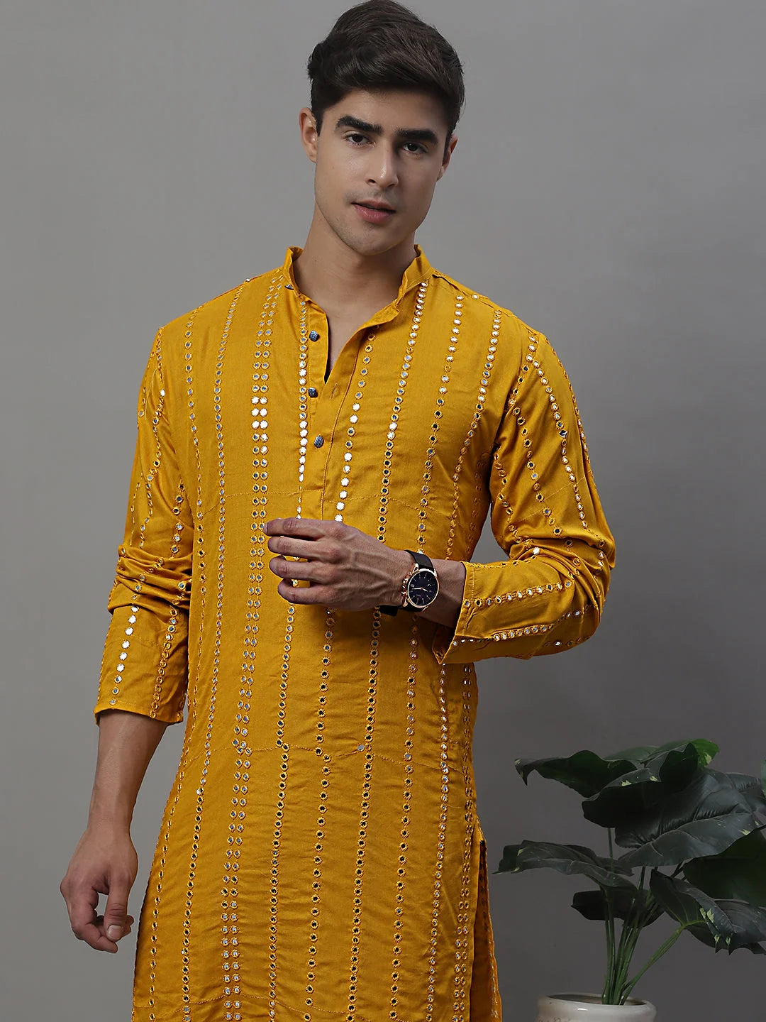 Elegant Mirror Work Kurta Pajama Set for Men | Ethnic Fashion