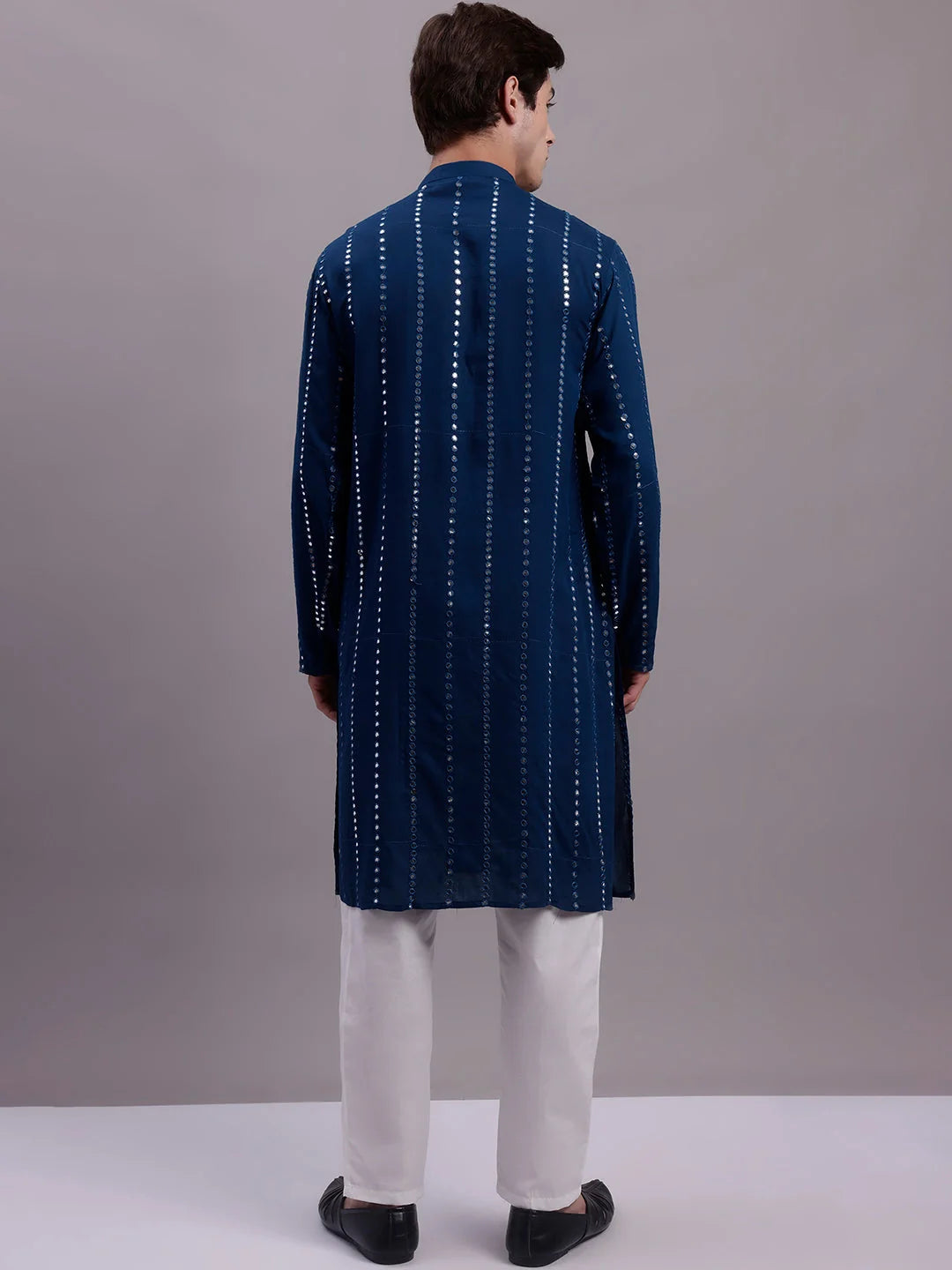 Mens Embroidered Kurta Pajama Set - Mirror Work Rayon Fabric