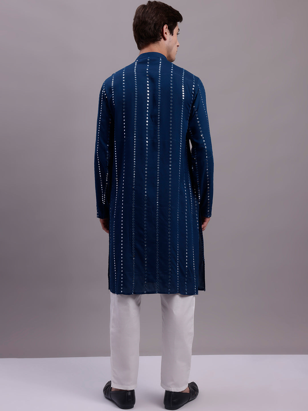Mens Embroidered Kurta Pajama Set - Mirror Work Rayon Fabric