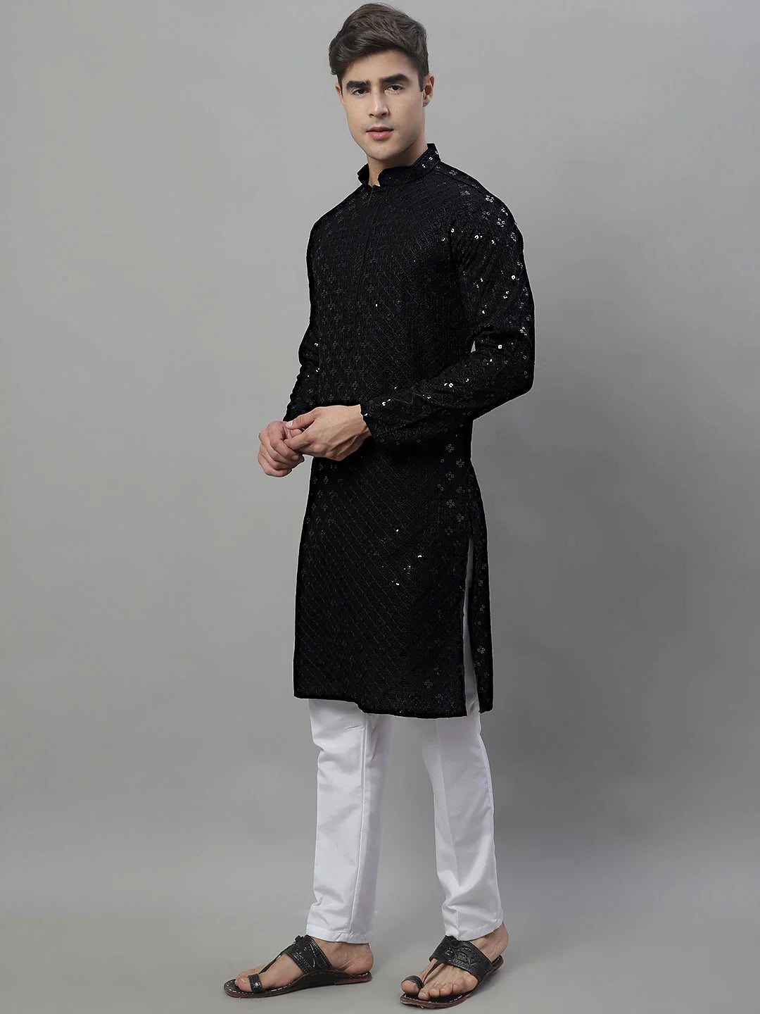 Black Chikankari Kurta Pajama Set for Men | Ethnic Ensemble