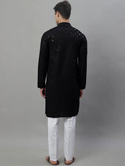 Men's Black Chikankari Embroidered and Sequence Kurta with Pyjama-JOKP-P-695