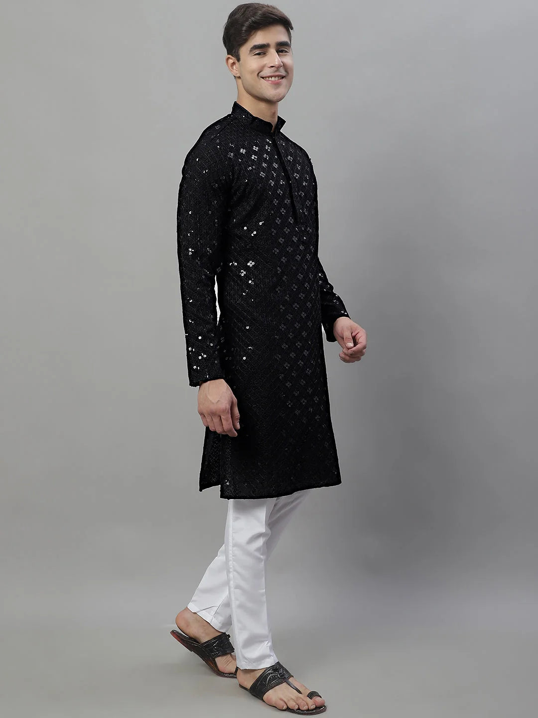 Black Chikankari Kurta Pajama Set for Men | Ethnic Ensemble