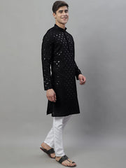 Men's Black Chikankari Embroidered and Sequence Kurta with Pyjama-JOKP-P-695