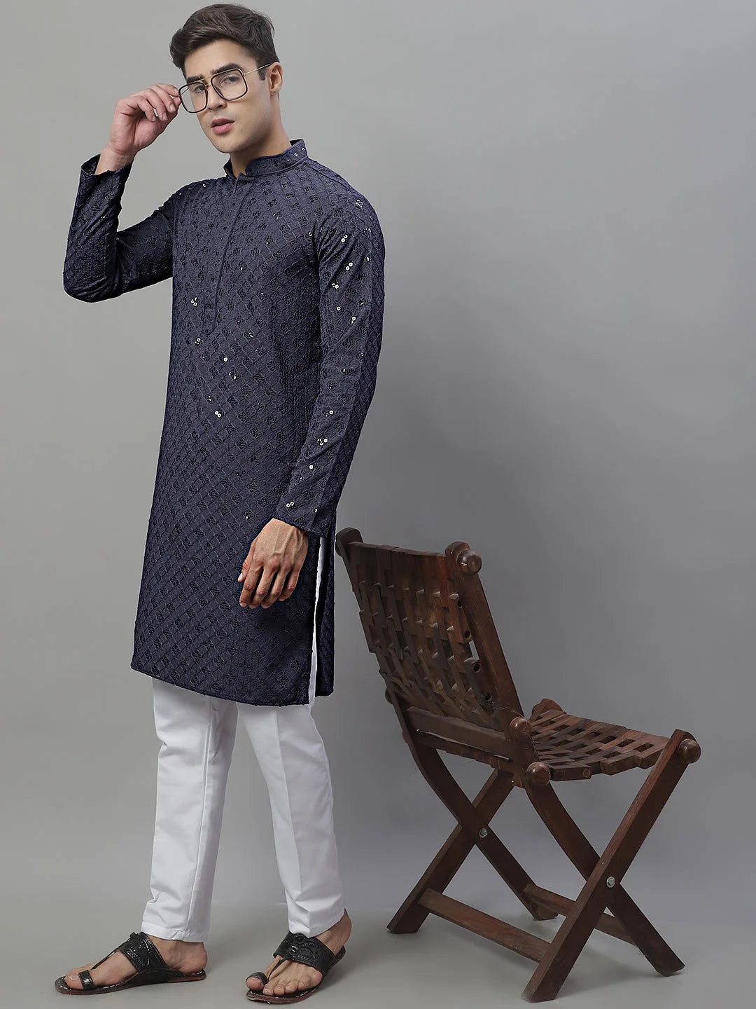 Grey Chikankari Kurta Pajama Set for Men | Ethnic Style
