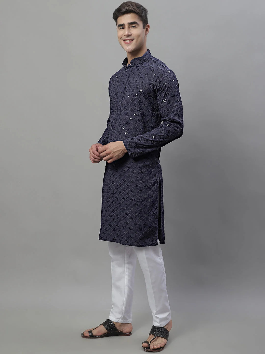 Grey Chikankari Kurta Pajama Set for Men | Ethnic Style