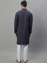 Men's Grey Chikankari Embroidered and Sequence Kurta with Pyjama-JOKP-P-695