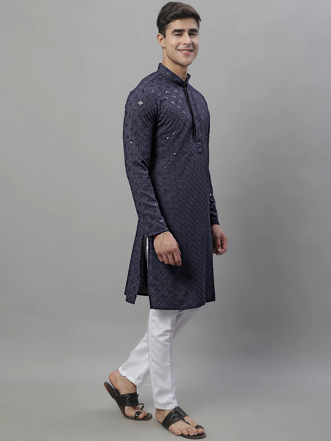 Grey Chikankari Kurta Pajama Set for Men | Ethnic Style