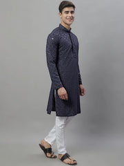 Men's Grey Chikankari Embroidered and Sequence Kurta with Pyjama-JOKP-P-695