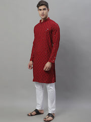 Men's Maroon Chikankari Embroidered and Sequence Kurta with Pyjama-JOKP-P-695