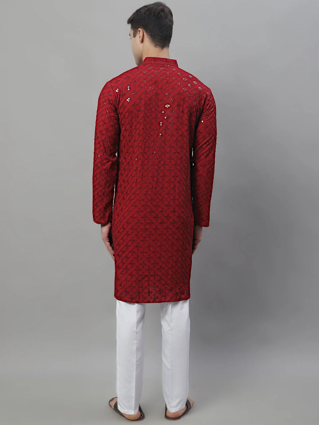 Maroon Chikankari Kurta Pajama Set for Men | Ethnic Outfit