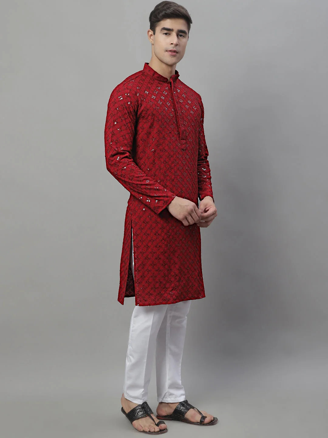 Maroon Chikankari Kurta Pajama Set for Men | Ethnic Outfit