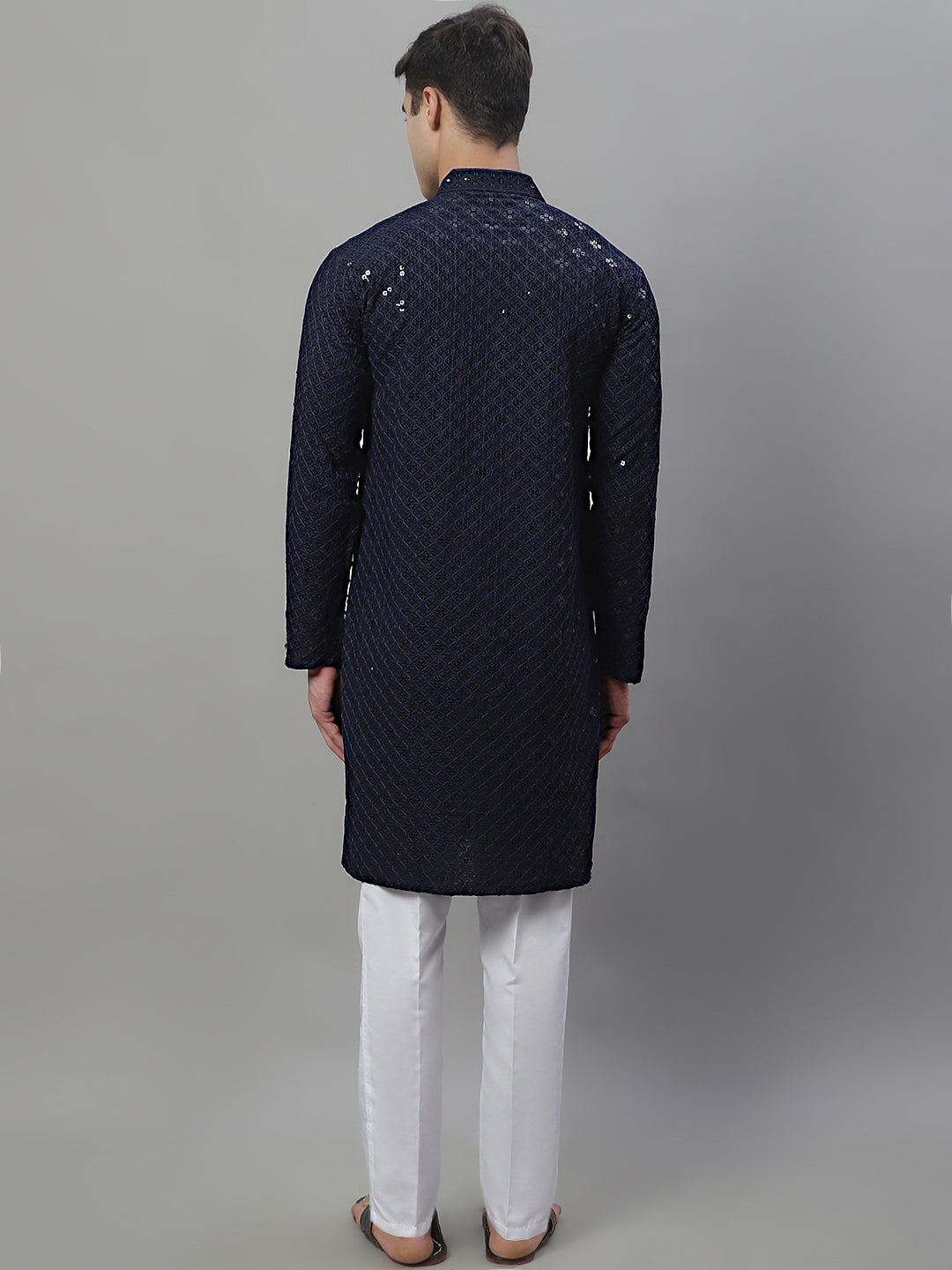 Navy Blue Chikankari Kurta Pajama Set - Mens Kurta Pajama