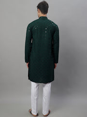 Men's Olive Green Chikankari Embroidered and Sequence Kurta with Pyjama-JOKP-P-695