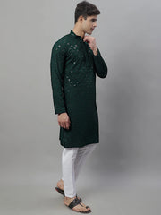 Men's Olive Green Chikankari Embroidered and Sequence Kurta with Pyjama-JOKP-P-695