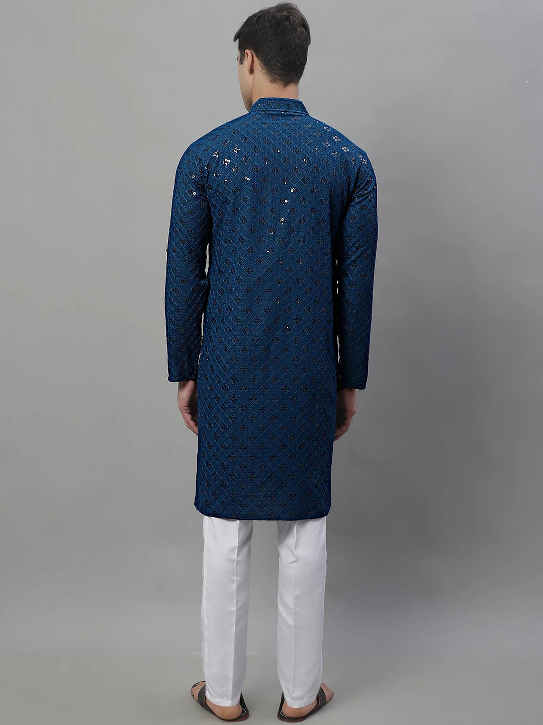 Peacock Blue Chikankari Kurta Pajama - Mens Kurta Pajama Set