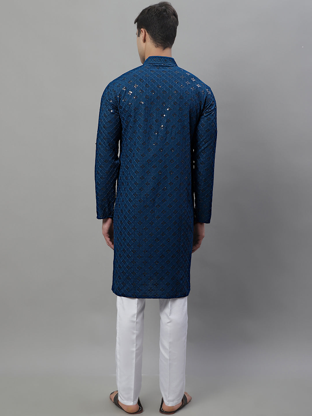 Peacock Blue Chikankari Kurta Pajama - Mens Kurta Pajama Set