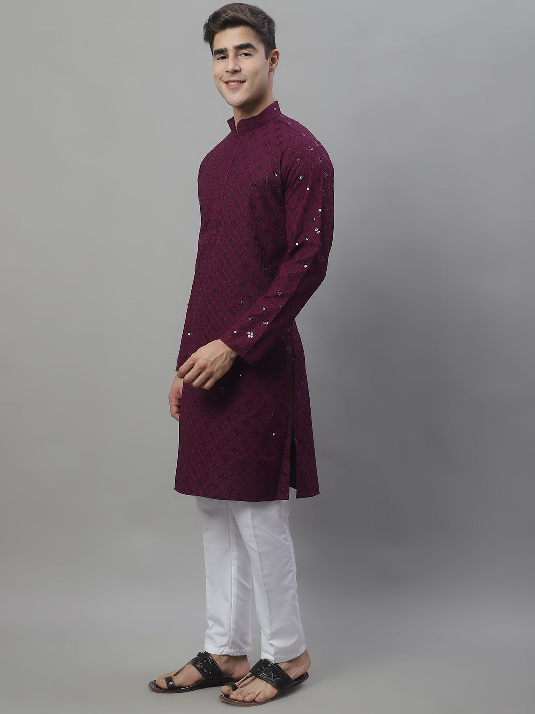 Purple Chikankari Mens Kurta Pajama Set | Kurta Pajama Style
