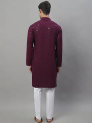Men's Purple Chikankari Embroidered and Sequence Kurta with Pyjama-JOKP-P-695