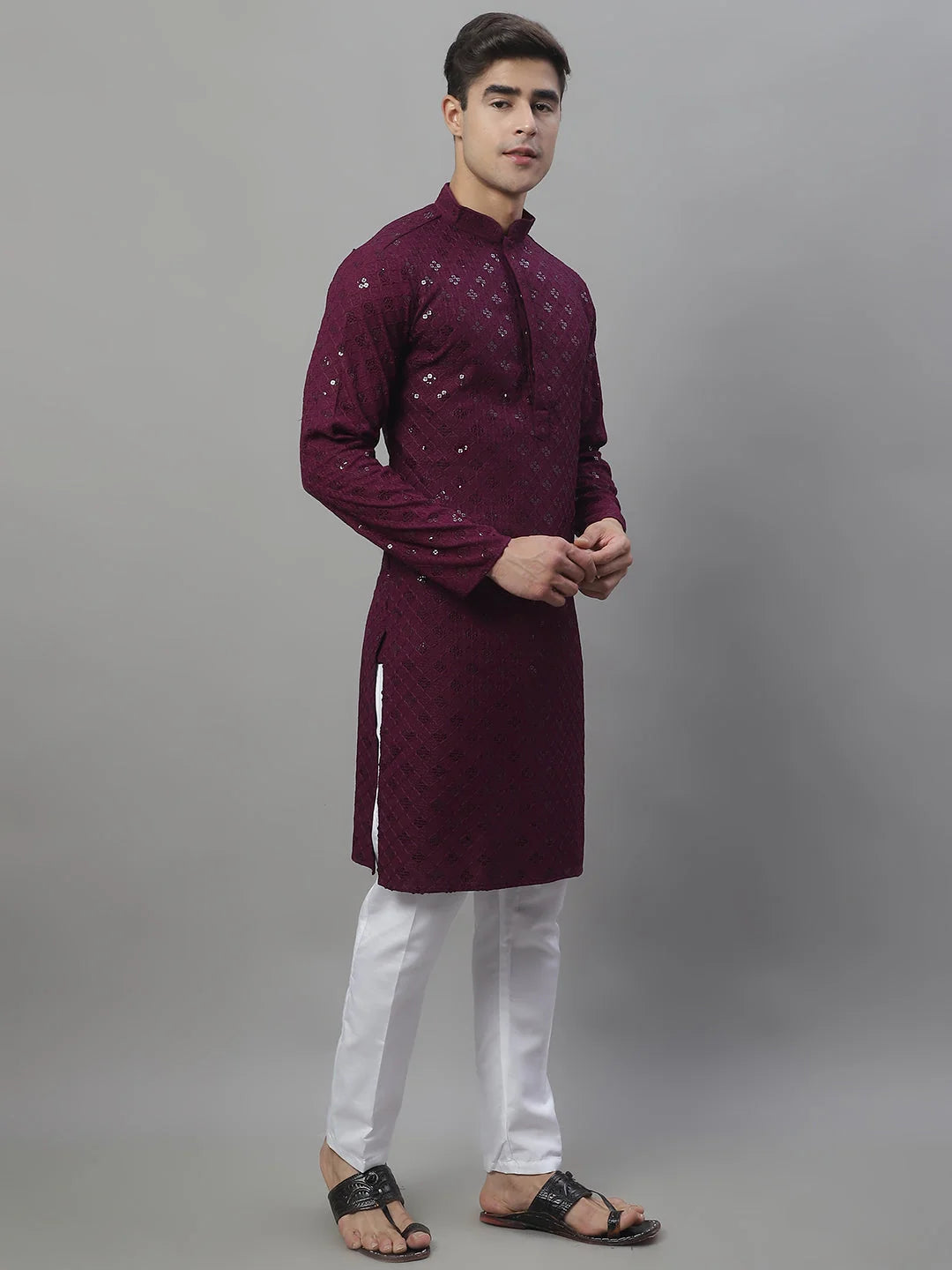 Purple Chikankari Mens Kurta Pajama Set | Kurta Pajama Style