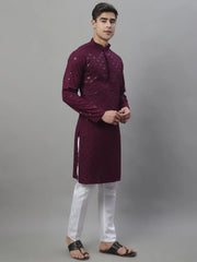 Men's Purple Chikankari Embroidered and Sequence Kurta with Pyjama-JOKP-P-695