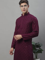 Men's Purple Chikankari Embroidered and Sequence Kurta with Pyjama-JOKP-P-695