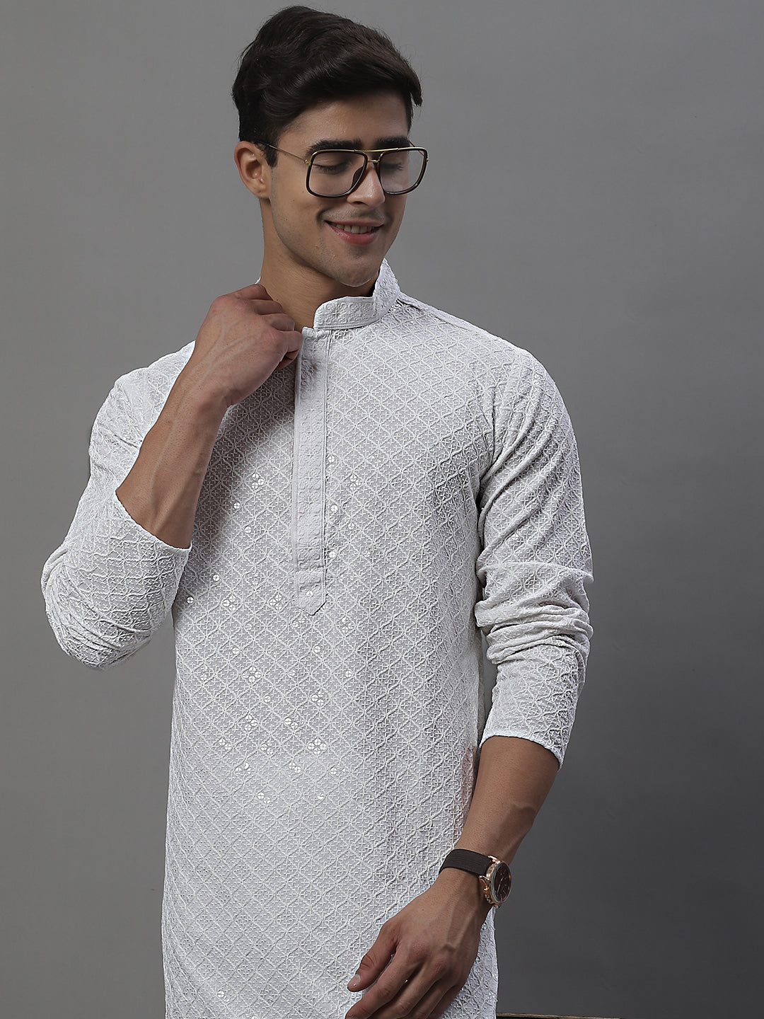 White Chikankari Mens Kurta Pajama Set | Pathani Kurta Pajama