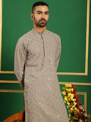 Men Grey Embroidered and Sequence Kurta with Salwar-JOKP-S-P