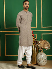 Men Grey Embroidered and Sequence Kurta with Salwar-JOKP-S-P