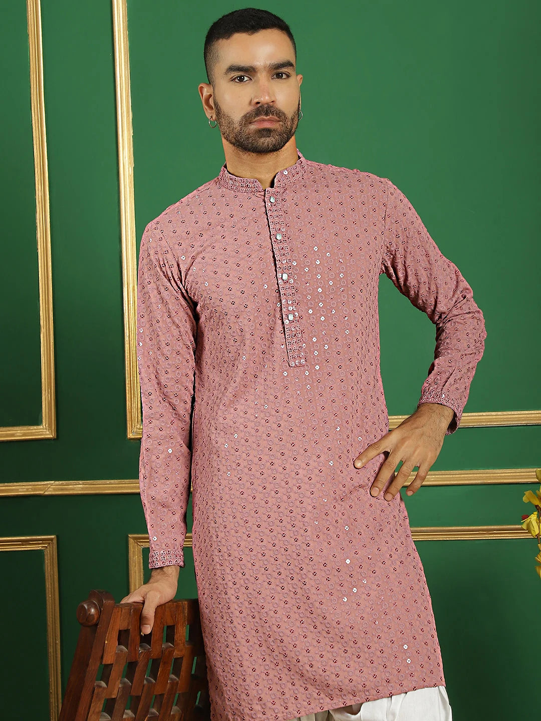 Purple Embroidered Mens Kurta Pajama Set | Cotton Kurta Pajama